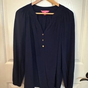 Lilly Pulitzer Navy 100% Silk Elsa Blouse